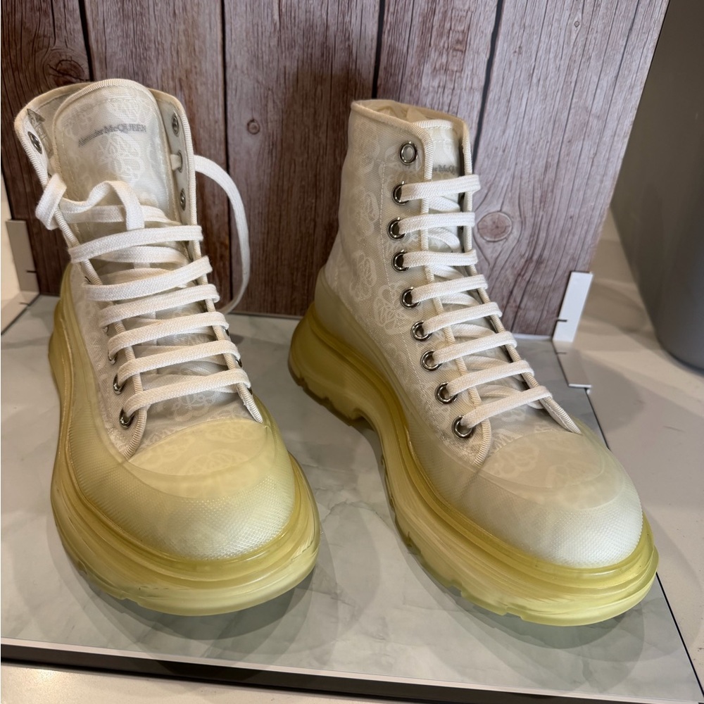 Alexander McQueen White and Yellow Combat Boots